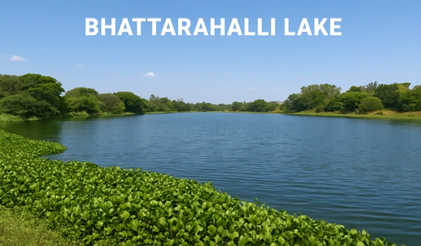 Bhattarahalli Lake reflecting skyline near bustling Old Madras Road