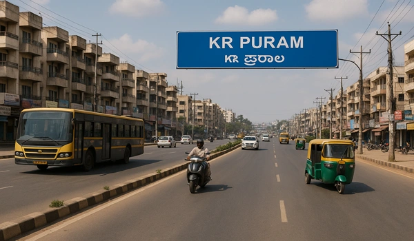 Traffic congestion on Old Madras Road near KR Puram bridge